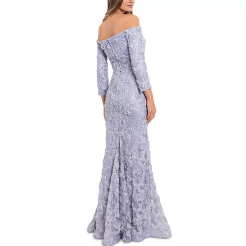 Xscape- Off-Shoulder Lavender/Blue Evening Gown - Elegant Lace Mermaid Dress - Picture 3 of 12